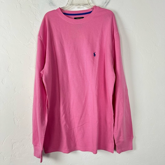 Polo Ralph Lauren Other - Polo Ralph Lauren Henley Shirt Knit Top Pink Waffle Knit Textured Crew Neck